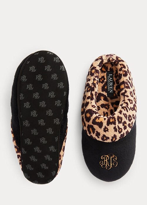 Black Women’s Ralph Lauren Leopard Logo Slippers Black Women’s Ralph Lauren Leopard Logo Slippers
