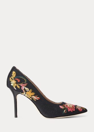 Black Women’s Ralph Lauren Lindella II Needlepoint & Suede Heels