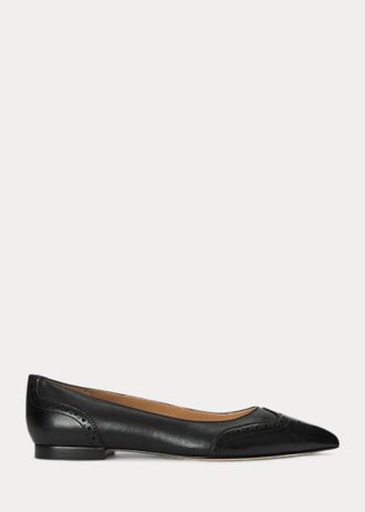 Black Women’s Ralph Lauren Loraine Burnished Leather Ballet Flat Shoes