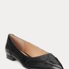 Black Women’s Ralph Lauren Loraine Burnished Leather Ballet Flat Shoes
