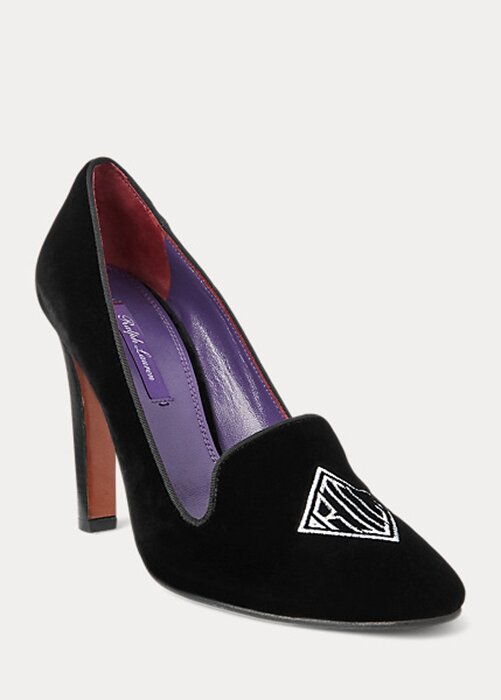 Black Women’s Ralph Lauren Marion Embroidered Velvet Heels Black Women’s Ralph Lauren Marion Embroidered Velvet Heels
