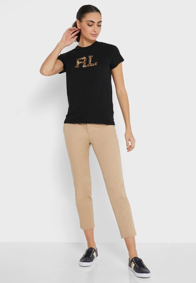 Black Women’s Ralph Lauren Round Neck Graphic Tops