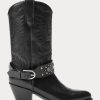 Black Women’s Ralph Lauren Studded Calfskin Western Boots Black Women’s Ralph Lauren Studded Calfskin Western Boots