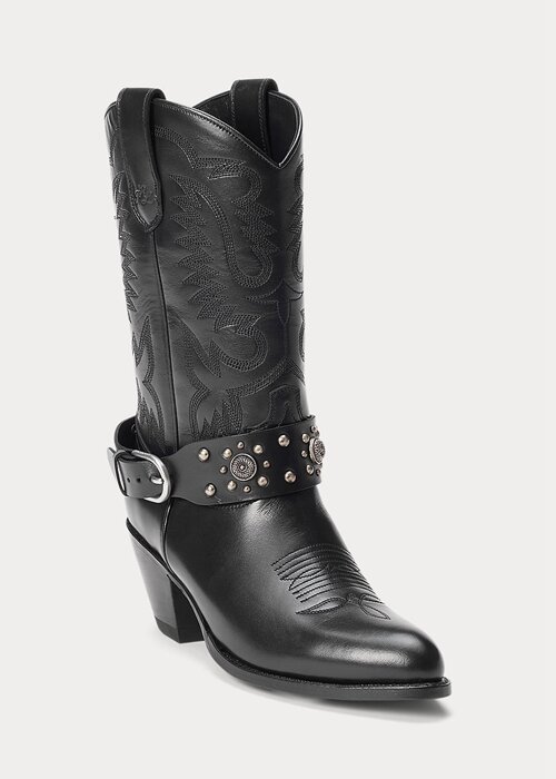 Black Women’s Ralph Lauren Studded Calfskin Western Boots Black Women’s Ralph Lauren Studded Calfskin Western Boots