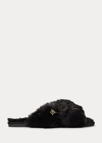 Black Women’s Ralph Lauren Sydni Faux-Fur Flat Shoes