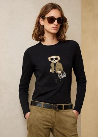 Black Women’s Ralph Lauren Utility Bear Cotton Long-sleeve T Shirts