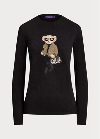 Black Women’s Ralph Lauren Utility Bear Cotton Long-sleeve T Shirts