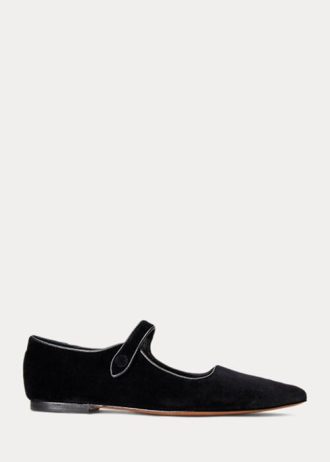 Black Women’s Ralph Lauren Velvet Mary Jane Pointed Flat Shoes