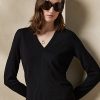 Black Women’s Ralph Lauren Wool Long-Sleeve V-Neck Sweaters Black Women’s Ralph Lauren Wool Long-Sleeve V-Neck Sweaters