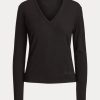 Black Women’s Ralph Lauren Wool Long-Sleeve V-Neck Sweaters Black Women’s Ralph Lauren Wool Long-Sleeve V-Neck Sweaters