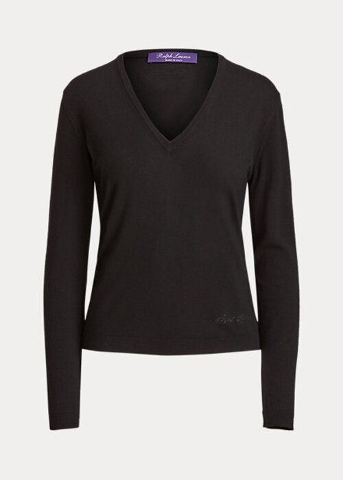 Black Women’s Ralph Lauren Wool Long-Sleeve V-Neck Sweaters Black Women’s Ralph Lauren Wool Long-Sleeve V-Neck Sweaters