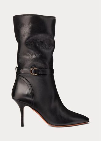 Black Women’s Ralph Lauren Zoe Mid-Calf Calfskin Leather Boots