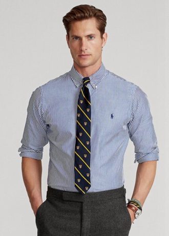 Blue Men’s Ralph Lauren Slim Fit Striped Poplin Formal Shirts