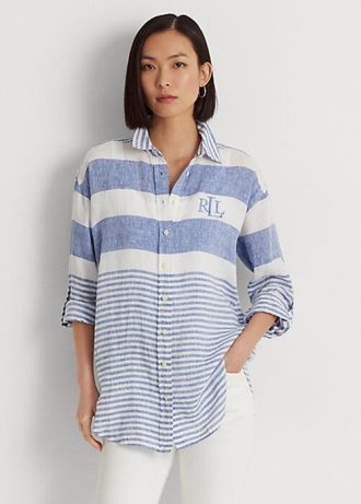 Blue / White Women’s Ralph Lauren Striped Oversize Linen Shirts
