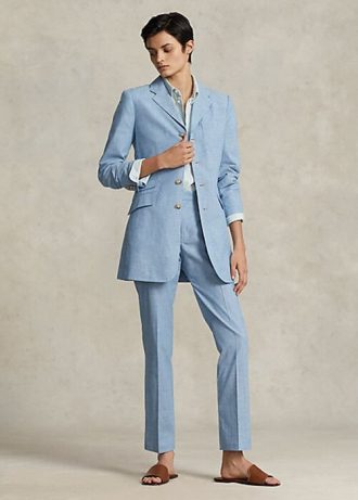 Blue Women’s Ralph Lauren Chambray Kick-Flare Cropped Pants