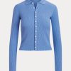 Blue Women’s Ralph Lauren Cropped Ribbed Button-Front Polo Shirts