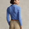 Blue Women’s Ralph Lauren Cropped Ribbed Button-Front Polo Shirts