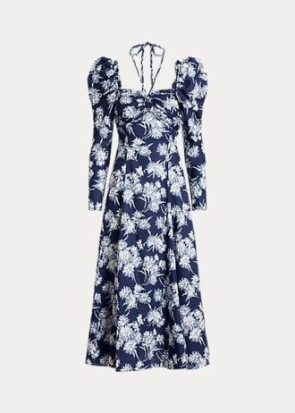 Blue Women’s Ralph Lauren Floral Cotton Halter-Tie Dress