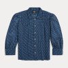 Blue Women’s Ralph Lauren Floral Crinkled Cotton Voile Blouse Shirts