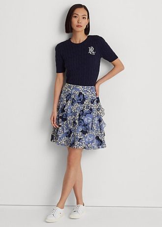 Blue Women’s Ralph Lauren Floral Ruffle-Trim Georgette Skirts