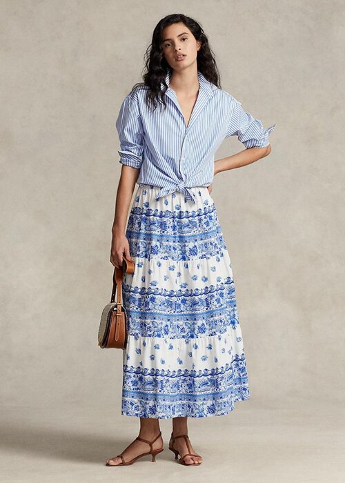 Blue Women’s Ralph Lauren Floral-stripe Tiered Cotton Skirts Blue Women’s Ralph Lauren Floral-stripe Tiered Cotton Skirts