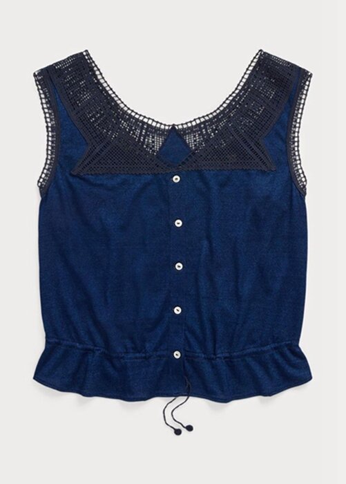Blue Women’s Ralph Lauren Indigo Crochet-trim Camisole Tops Blue Women’s Ralph Lauren Indigo Crochet-trim Camisole Tops