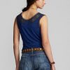 Blue Women’s Ralph Lauren Indigo Crochet-trim Camisole Tops Blue Women’s Ralph Lauren Indigo Crochet-trim Camisole Tops