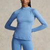 Blue Women’s Ralph Lauren Logo Jersey Long-sleeve Mockneck  T Shirts