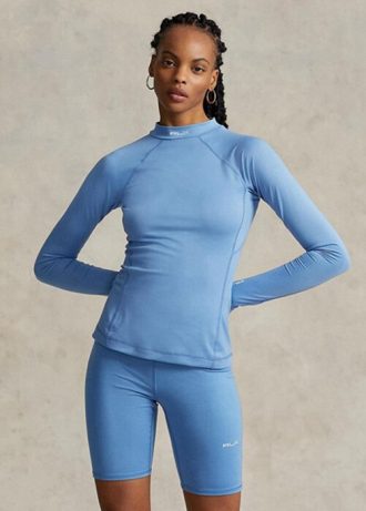 Blue Women’s Ralph Lauren Logo Jersey Long-sleeve Mockneck  T Shirts