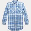 Blue Women’s Ralph Lauren Plaid Cotton Twill High-Low Shirts Blue Women’s Ralph Lauren Plaid Cotton Twill High-Low Shirts