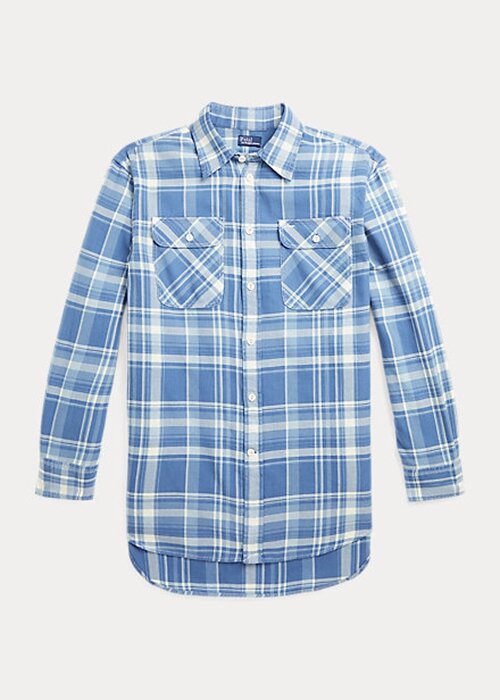 Blue Women’s Ralph Lauren Plaid Cotton Twill High-Low Shirts Blue Women’s Ralph Lauren Plaid Cotton Twill High-Low Shirts