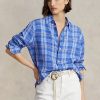 Blue Women’s Ralph Lauren Relaxed Fit Plaid Linen Shirts Blue Women’s Ralph Lauren Relaxed Fit Plaid Linen Shirts