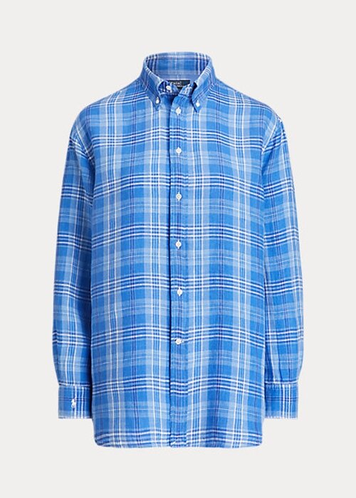 Blue Women’s Ralph Lauren Relaxed Fit Plaid Linen Shirts Blue Women’s Ralph Lauren Relaxed Fit Plaid Linen Shirts