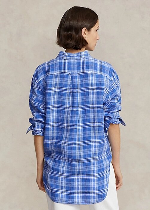 Blue Women’s Ralph Lauren Relaxed Fit Plaid Linen Shirts Blue Women’s Ralph Lauren Relaxed Fit Plaid Linen Shirts