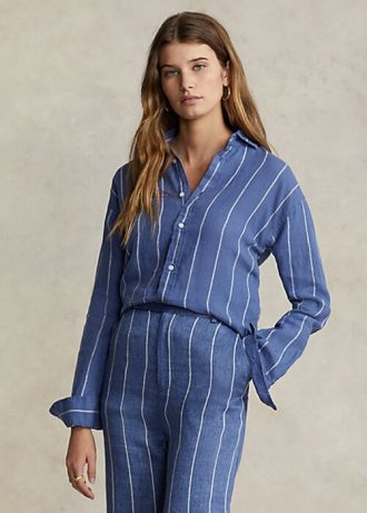 Blue Women’s Ralph Lauren Relaxed Fit Striped Linen Shirts