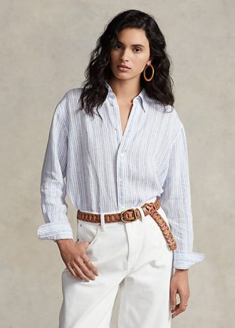 Blue Women’s Ralph Lauren Relaxed Fit Striped Linen Shirts