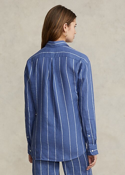 Blue Women’s Ralph Lauren Relaxed Fit Striped Linen Shirts Blue Women’s Ralph Lauren Relaxed Fit Striped Linen Shirts