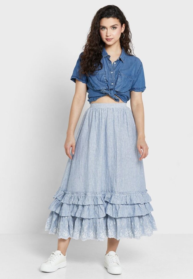 Blue Women’s Ralph Lauren Ruffle High Waist Skirts Blue Women’s Ralph Lauren Ruffle High Waist Skirts