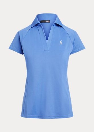 Blue Women’s Ralph Lauren Scalloped-Placket Mesh Polo Shirts