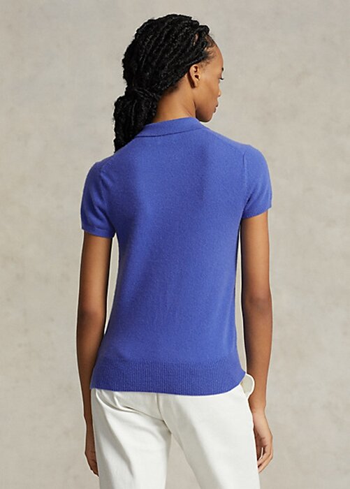 Blue Women’s Ralph Lauren Slim Fit Cashmere Polo Shirts Blue Women’s Ralph Lauren Slim Fit Cashmere Polo Shirts