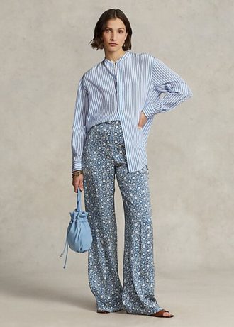 Blue Women’s Ralph Lauren Starburst-Motif Satin Wide-Leg Pants