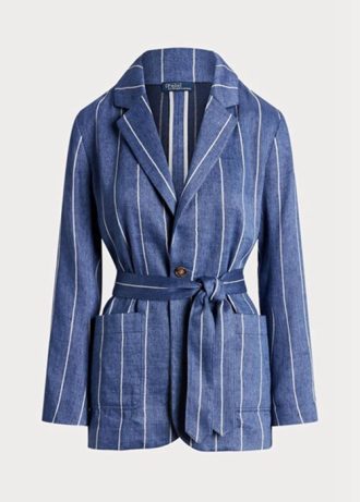 Blue Women’s Ralph Lauren Striped Belted Linen-cotton  Blazers