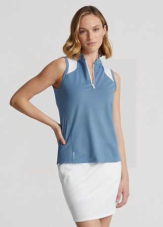 Blue Women’s Ralph Lauren Tailored Fit Sleeveless Piqué Shirts