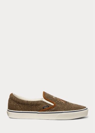 Brown / Brown Men’s Ralph Lauren Keaton Tweed Slip-On Sneakers