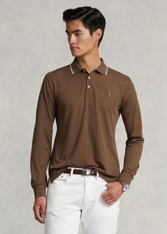 Brown Men’s Ralph Lauren Custom Slim Fit Birdseye Polo Shirts