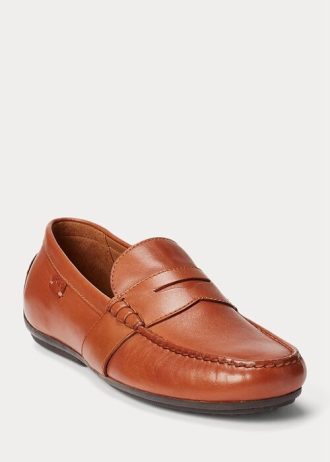 Brown Men’s Ralph Lauren Reynold Leather Driver Casual Shoes