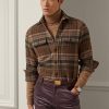 Brown Men’s Ralph Lauren Suede-patch Plaid Wool Tweed  Shirts