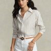 Brown / White Women’s Ralph Lauren Relaxed Fit Striped Linen Shirts Brown / White Women’s Ralph Lauren Relaxed Fit Striped Linen Shirts