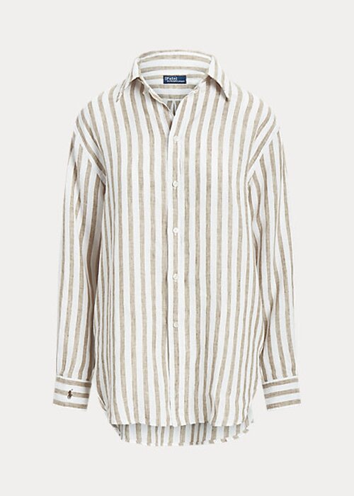 Brown / White Women’s Ralph Lauren Relaxed Fit Striped Linen Shirts Brown / White Women’s Ralph Lauren Relaxed Fit Striped Linen Shirts