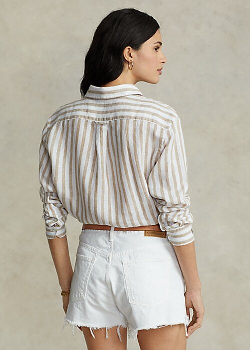Brown / White Women’s Ralph Lauren Relaxed Fit Striped Linen Shirts Brown / White Women’s Ralph Lauren Relaxed Fit Striped Linen Shirts
